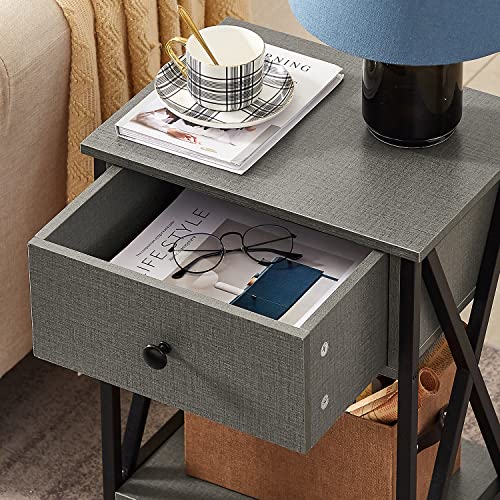 Image of VECELO Nightstand,Modern Bedside End Tables, Night Stand with Drawer and Storage Shelf for Living Room Bedroom, Industrial Metal Frame