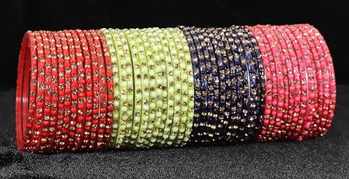 Glass Bangles Set AD Stone Diamond Chudi Bracelet -Combo of 96