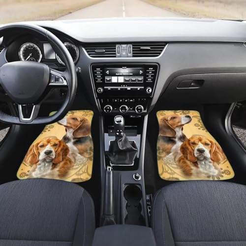 Gearider Beagle Dog Boho Floral Printed Floor Mat for Car Rubber Anti-Slip Carpets Cushion All Weather Heavy Dust Car Front Floor Mats - 2 Piece Car Accessories