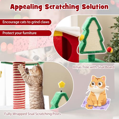 Árbol para gatos navideño de 61 pulgadas multi-niveles miniatura 7