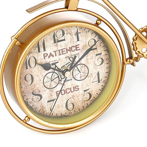 Reloj de escritorio de hierro bicicleta dorada para estantería elegante 3
