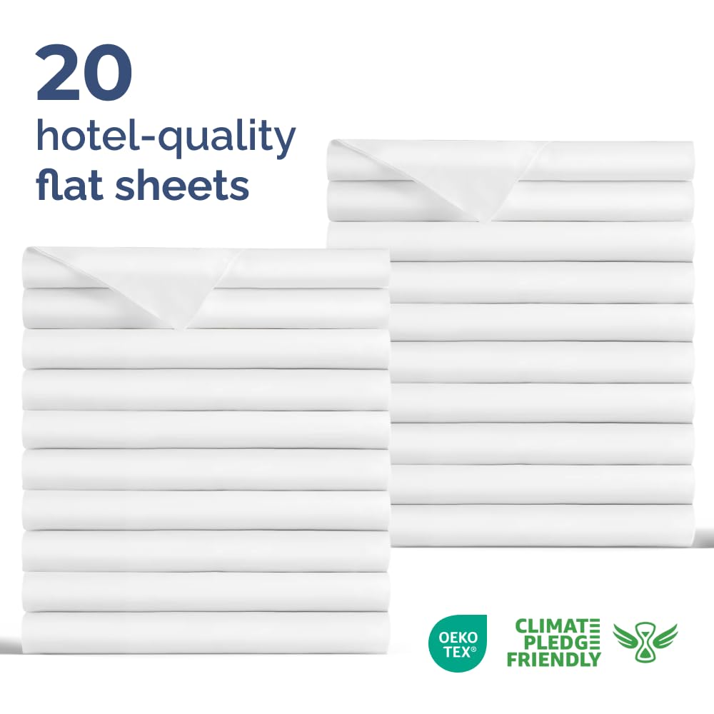 Condition photo showing New/Like New for bulk case pack of 20 flat sheets - (20) queen size hotel quality top flat bed sheets only - wholesale bulk bedding for hotels, spa & airbnbs - breathable, cooling, soft & wrinkle free - (queen, white)