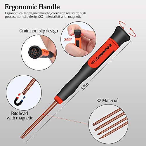 E·Durable Torx Screwdriver Set T3 T4 T5 T6 T8 T9 T10 T15 Security Torx Drivers with ESD Tweezers, Magnetic Screwdrivers Precision Repair Kit for Xbox PS4 Ring Doorbell Folding knife Macbook Computer