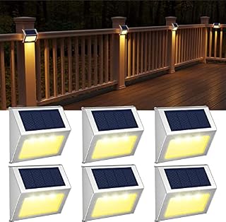 Warm White Solar Fence Lights,Stainless Steel Decorative Lights LED Garden Lights,Waterproof Step Lights Wireless Outdoor Lights for Stair,Wall,Patio,Yard,Path,Fence,6Pack