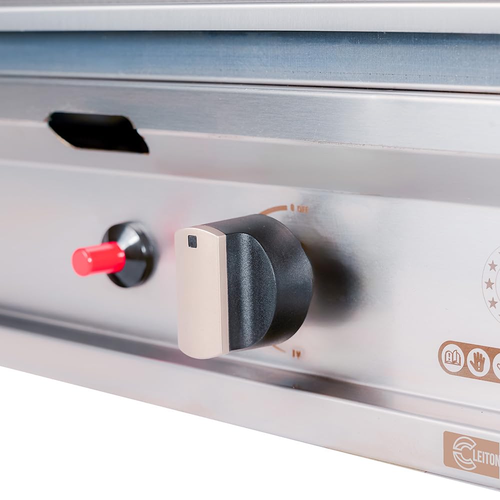 Cleiton® Plancha Industrial de Acero Inoxidable a Gas 50 cm Sobremesa Grosor de la Placa 4 mm para un Rápido Calentamiento con Termopar CE | Potencia 3 kW | Bares y Restaurantes