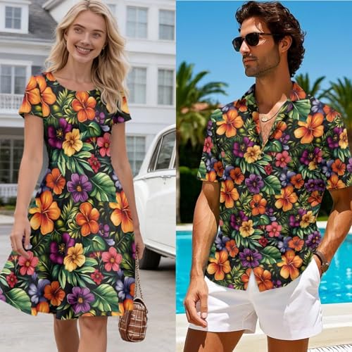 Image of AFPANQZ Couple Matching Outfit Casual Men's Button Down Shirt or Short Sleeve Summer Sundresses Dresses for Women 2026