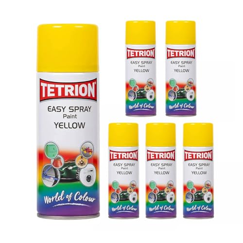 Image of Tetrion Easy Spray Paint - Yellow 400ml (Pack of 6) - All-Purpose Acrylic Spray for Wood, Metal, Plastic, Ceramic & More for Indoor & Outdoor Use, Smooth, Durable Finish, 13.5 Oz