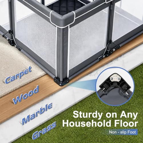 Image of 71x59 Foldable Baby Playpen with Mat, Portable Playard, 1-Min Setup
