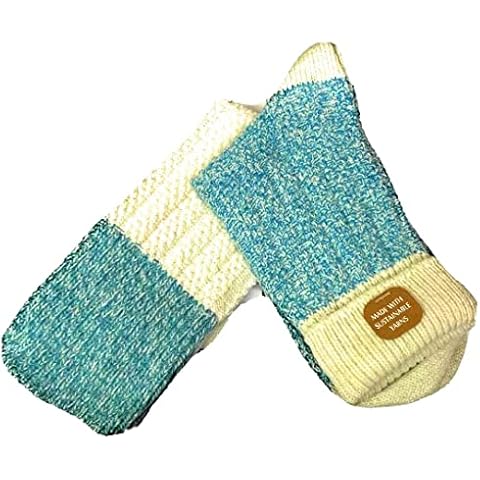 BERRY & WILSON LADIES WOOL BOOT / WALKING SOCKS *2 PAIRS*, Turquoise Cream, One Size Cover