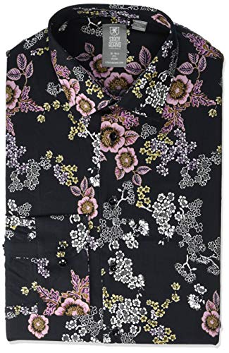 STACY ADAMS Men's Big & Tall Big and Tall Contemporary Modern Fit Dress Shirt, Black Floral, 19