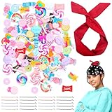 CraftyDream 31 Pcs Halloween Cartoon Costume Accessories Candy Hair Clips Red Wire Headbands Hair Accessories Candy Hair Pins Sweets Embellishments Supplies for Girls Women Party Cosplay