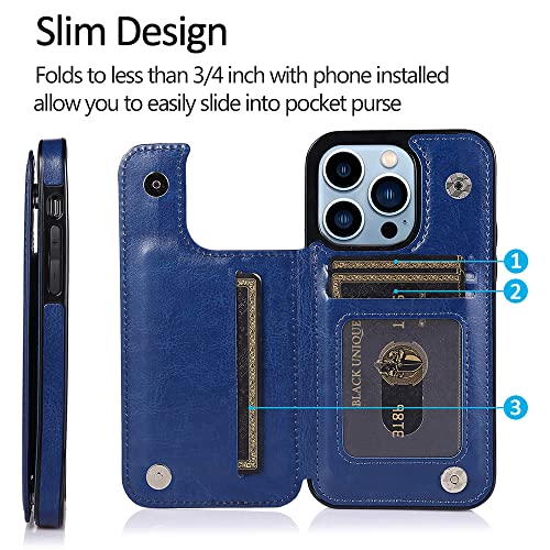 Image of uCOLOR Compatible with iPhone 13 Pro Wallet Case with Card Holder Slots Marble Flip Leather RFID Kickstand Phone Wallet Cover for Women and Girls 6.1 inch (Navy Flowers, iPhone 13 Pro 6.1 inch)