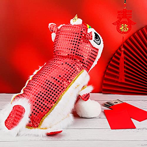Cute Dance Lion Dog Costume With Red Sequins Chinese New Year Pet Costume Chinese Lion Dance Costume Cat Dog Clothes Hoodies Coat For Small Dogs New Year Spring Festival Dress Up Costumes #TOP3
