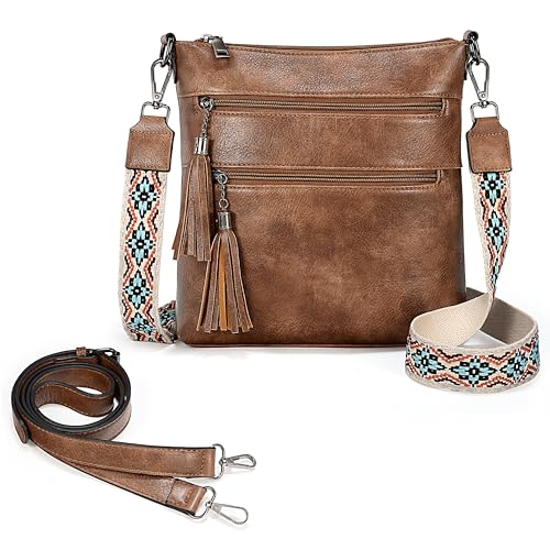 Image of Uromee Crossbody Bags for Women Trendy Vegan Leather Multi Pocket Tassel Ladies Shoulder Handbag Purse Adjustable Strap