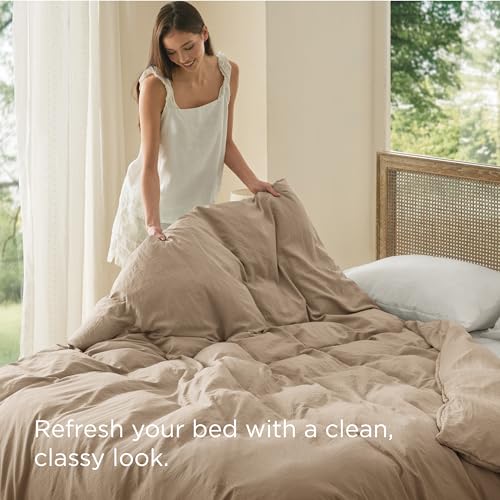 Image of Bedsure Prewashed Light Brown Duvet Cover King Only, Cotton-Like Feel | 1 Duvet Cover Only, No Pillow Shams, Ultra Soft, Relaxed Texture, Zipper Closure, 8 Corner Ties, Year-Round, Easy Care