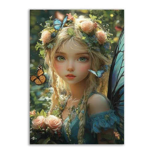 Peinture sur toile vintage Belle fée TERUEA tableau jaune format 70x100cm sans cadre pour salon