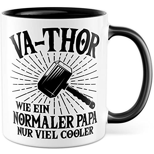 Tasse à café Va-Thor - Cadeau de fête des pères - Thor - Idée cadeau viking - Pour papa, père, fils, fille, fan de bande dessinée - Cadeau de fête des pères (blanc/noir)
