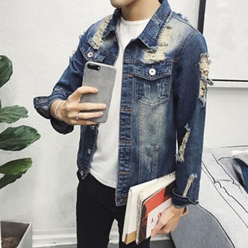 Maiyifu-GJ Men's Fashion Distressed Denim Jackets Slim Fit Ripped Jean Jacket Coat Cotton Lightweight Trucker Outerwear2