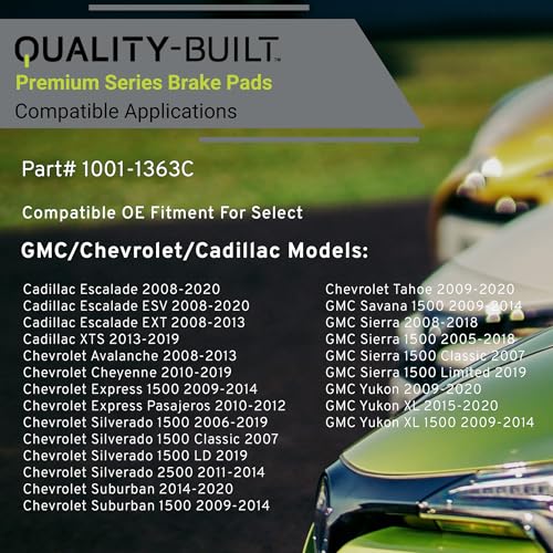 Image of QUALITY-BUILT Front Ceramic Brake Pads, Premium 1001-1363C, Compatible with 2005-2020 Cadillac /Chevrolet /GMC (Avalanche,Cheyenne,Escalade,Escalade ESV,Escalade EXT,Express 1500,Express Pasajeros)