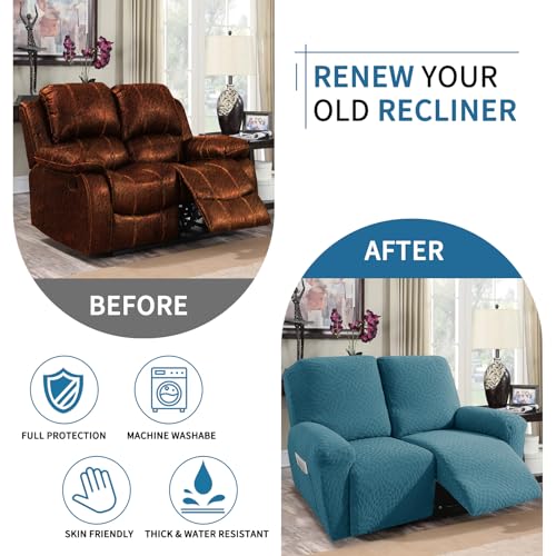 Image of ZNSAYOTX Loveseat Recliner Cover 4-Piece (48 inch-66 inch) Super Soft Recliner Loveseat Covers with Big Pocket & Anti Slip Ties Stay in Place, Lazy Boy Reclining Love Seat Slipcover Durable Washable, Teal