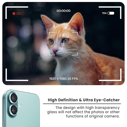 Image of ArmourPro Premium Camera Lens Protector Tempered Glass Compatible For iPhone 16 Plus and iPhone 16 Tough HD Individual Aluminum Alloy Rings 9H Camera Cover , Scratch-Resistant,Camera Lens Protection| Green