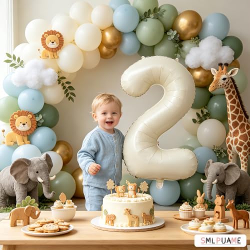 Image of 40 Inch Cream Number 2 Balloon Beige Boho Neutral Party Decoration
