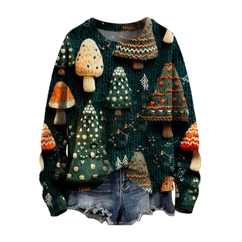 Damen Weihnachtsbaum Bedrucktes Sweatshirt Ohne Kapuze Rundhals...