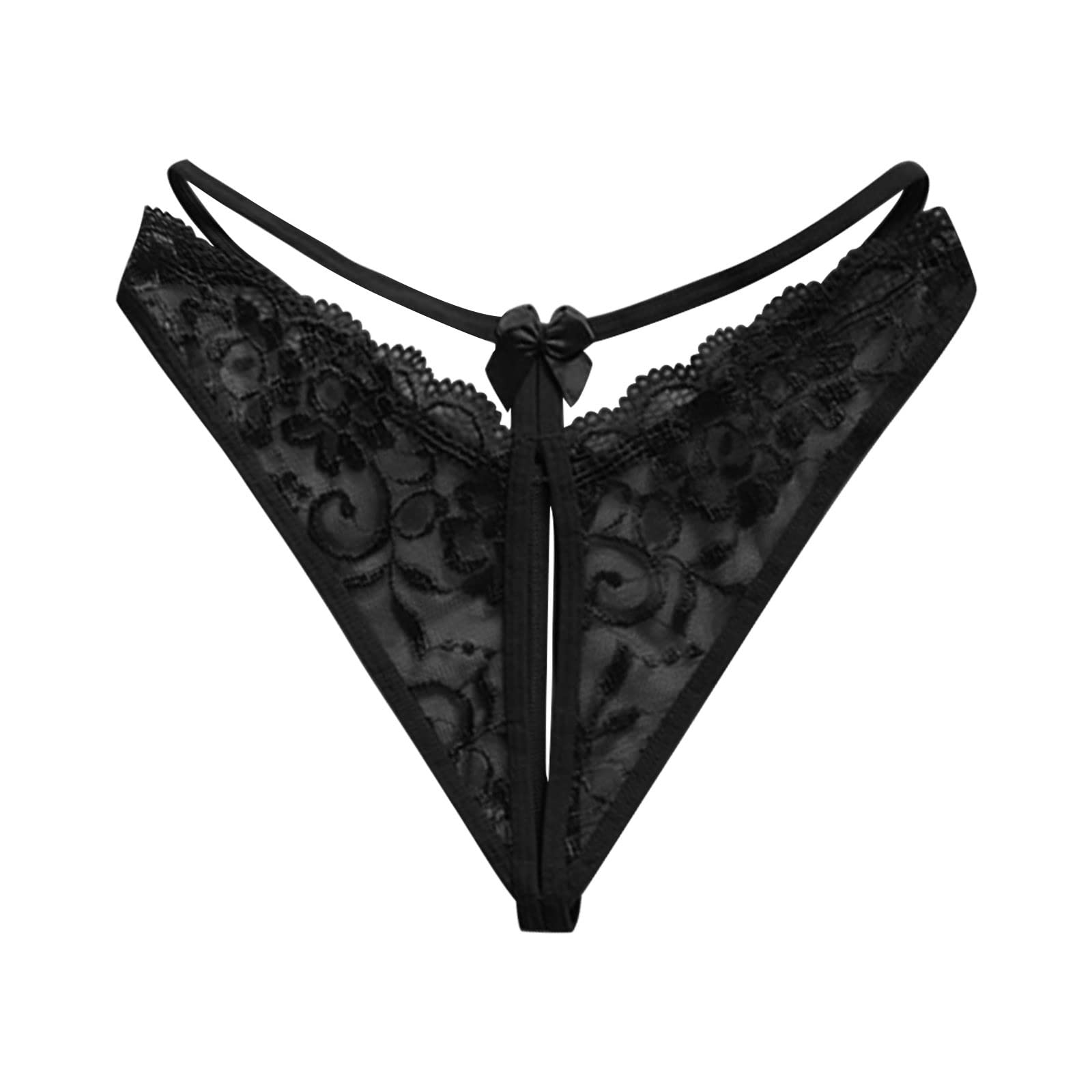 Womens Sexy Lace Transparent Hollow Low Waist Open File Thong Panties Workout Underwear plus Size