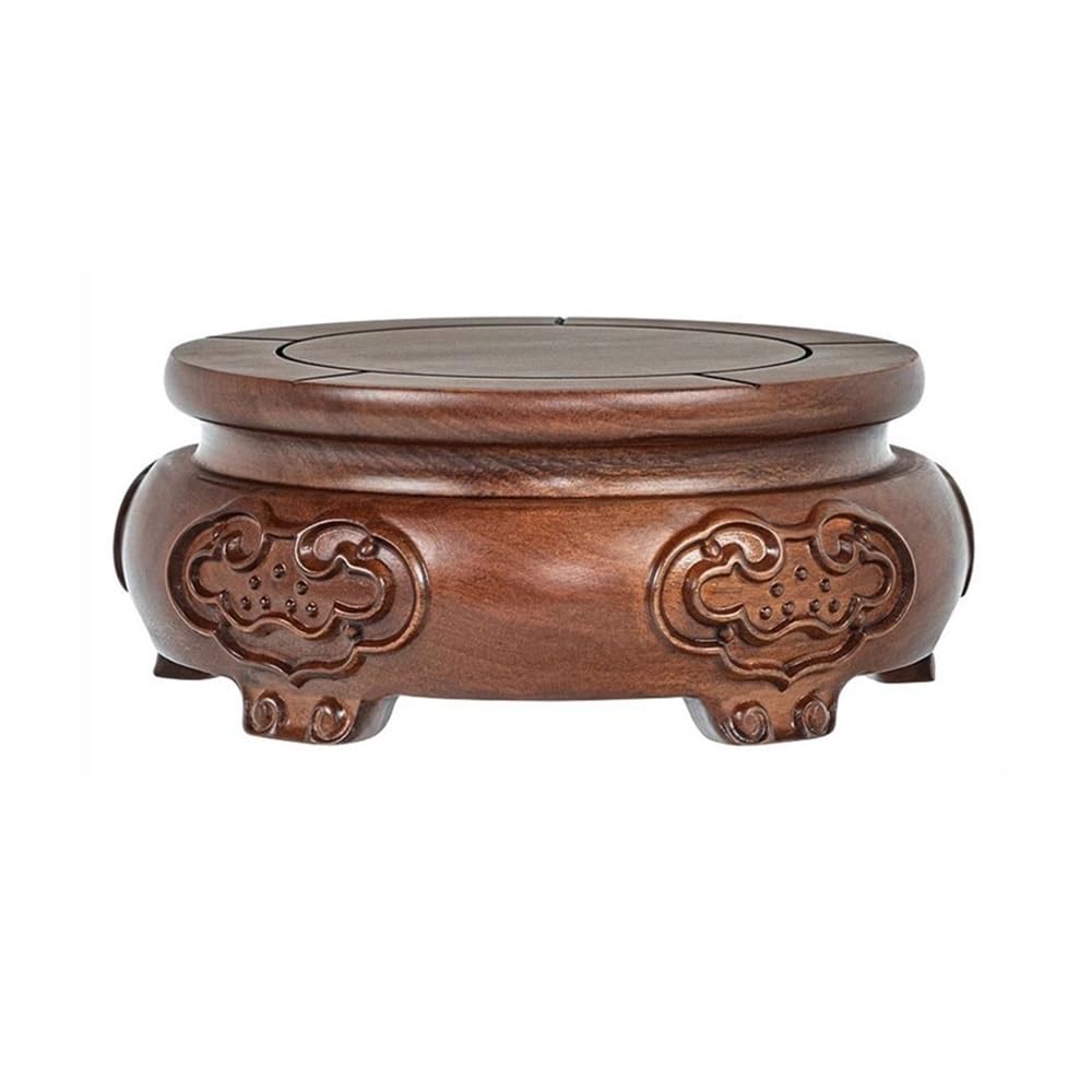 birene Vase Stand Round Bonsai Teapot Planter Display Stand, with Relief Sulpture Rosewood Base Racks(S)