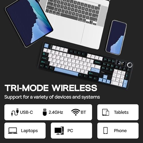 Image of EPOMAKER X Aula F108 PRO Wireless Gaming Keyboard with Screen, 8000 mAh Battery, 104 Hot Swap and Programmable Buttons and Button, RGB Backlight, for Mac /PC /Android, QWERTY (Blue & White & Black)