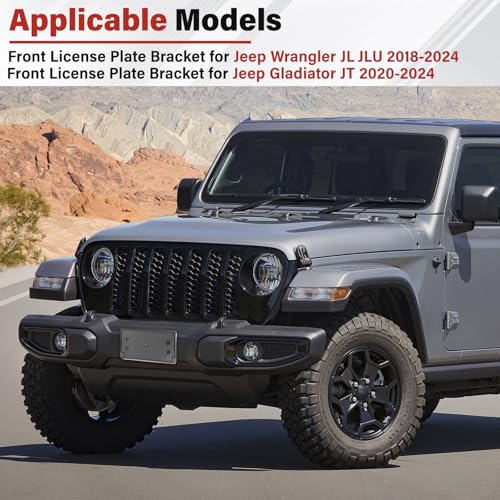 Image of License Plate Bracket Accessories for Jeep Wrangler JL JLU 2018-2024, Gladiator JT 2020-2024, Front Bumper License Plate Holder Replacement Frame Black Mount, Fit Plastic Bumper