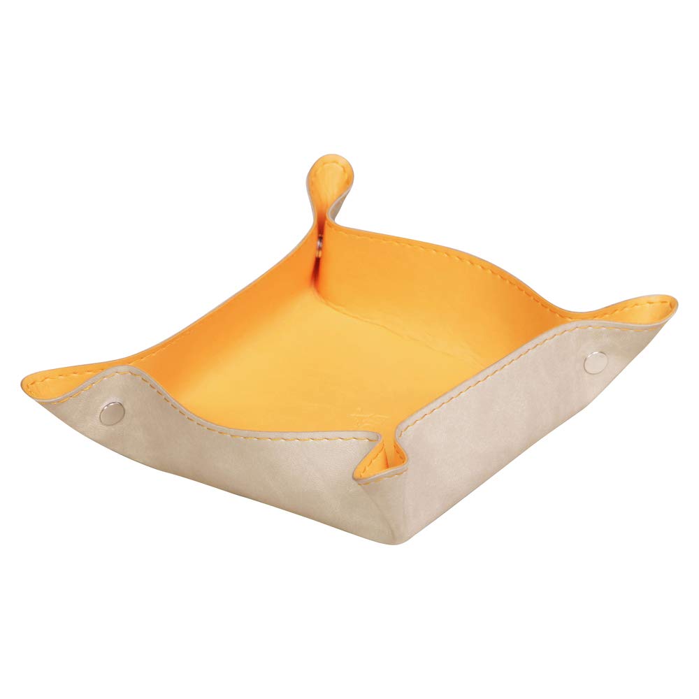 RHODIA 318855C - Beige Reversible Tidy Box - 12x12x4.5 cm - Orange Saddle Stitching, Magnetic Corners - Faux Leather - Rhodiarama Home Office Collection - Office Organization & Designer Storage