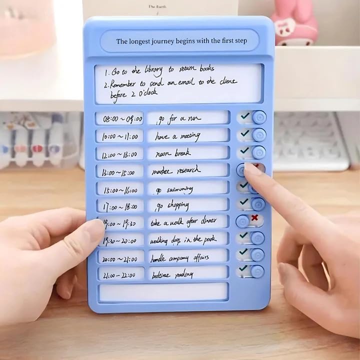 Portable Self-Discipline Chores Chart Daily Checklist Board With 15 Pcs Blank Paper Sliding Morning Routine Chart | Planning Boards Reminder Chart for Home School Office (1ps/Blue)