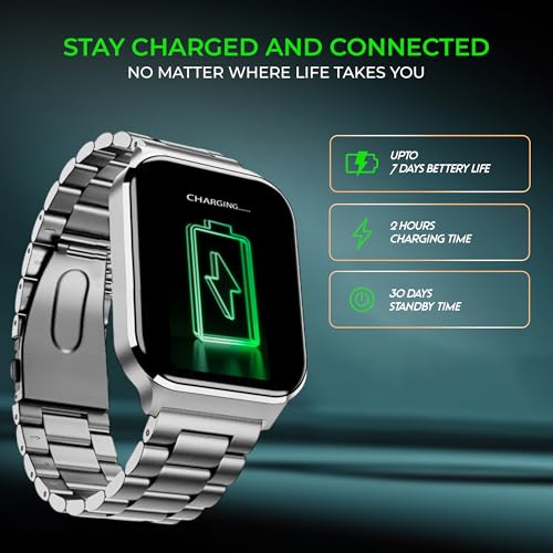 Image of PunnkFunnk Nexoro 2.01 inch Smartwatch for Men & Women Bluetooth Call, Heart Rate, SpO2, Sleep & 100+ Sports Modes, IP68 Waterproof, Compatible with Android & iPhone (Metal Grey)