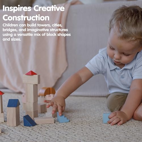 Image of PlanToys Creative Blocks Wooden Montessori Building and Imagination Toy in Orchard Shade | Fine Motor, Spatial Reasoning and Early STEM Learning Activity | Eco Friendly Open Ended Play Set