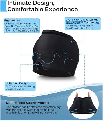 Migraine Relief Cap, Gel Covered Reusable Headache Ice Pack, Black