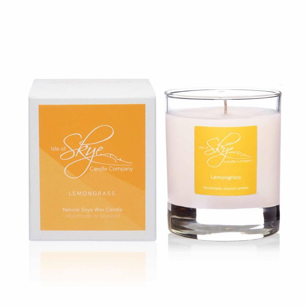 Isle Of Skye Candle Company White Lemongrass Island Tumbler | Natural Soy Wax Candle | Handmade In Scotland | Premium Scented Candle | Bespoke Glass Tumbler | 35+ Hours Burn Time Size 35