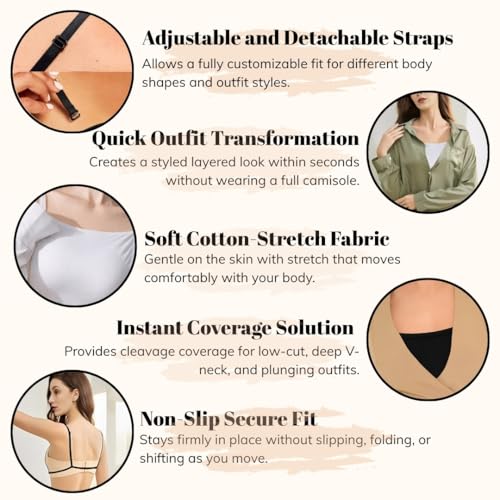 Image of FIMS - Fashion is my style Women Camisole Wearable, Adjustable & Detachable Straps, Cleavage Cover Up Clips for Deep V-Neck Low Cut Top