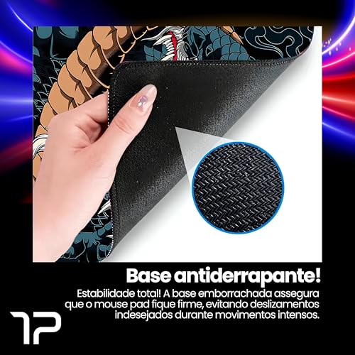 Mouse Pad Gamer Speed Extra Grande 70x35cm Dragão Azul Superfície Rápida Base Antiderrapante Bordas