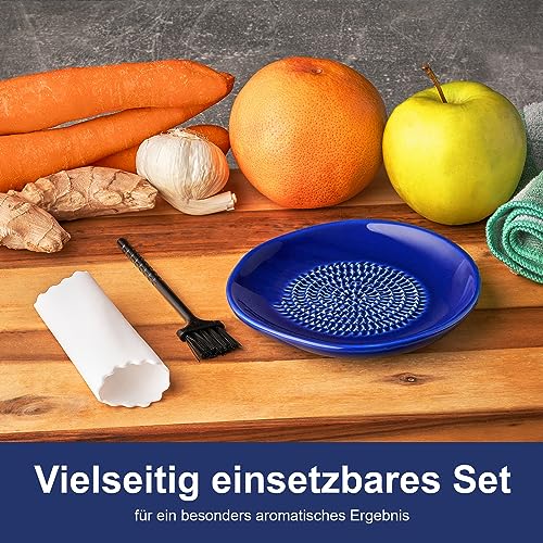 Foto von TURBO PRODUKTE Keramikreibe Set inkl. Knoblauchschäler und Pinsel - Ideal für Knoblauch, Ingwer und Zitronen - Spülmaschinenfest - 1 Stück