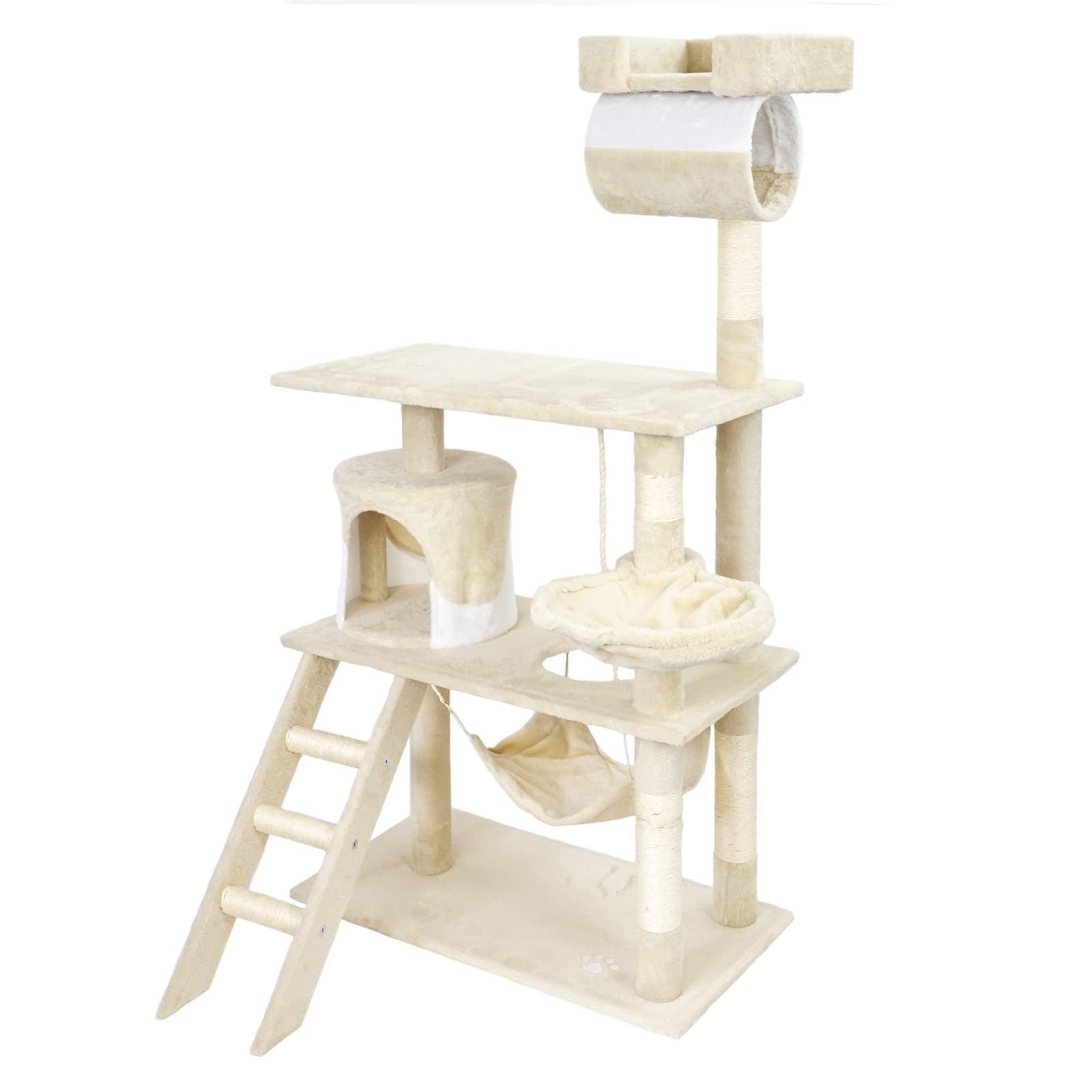 Árbol rascador para Gatos Beige/Blanco 141 cm con Plataformas y Cueva Poste de sisal para Escalar