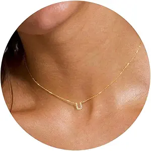 Initial Heart Necklaces for Women - Dainty Cute Necklace Small Layered 14K Gold Plated A-Z Letter CZ Pendant Trendy Satellite Chain Necklaces for Women Non Tarnish Gold Jewelry Set Gift
