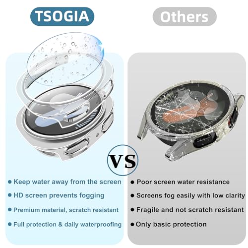 TSOGIA 2 Pack Case with Screen Protector for Samsung Galaxy Watch 9/8 44mm, Screen Protector Case, Hard PC Bumper + HD Anti-Fog Tempered Glass Protective Film, Overall Protective Cover, Clear - image 3