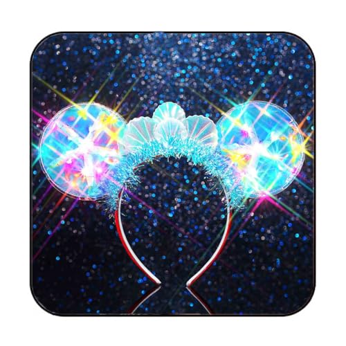 JAKAWIN Light Up Mouse Ears Headband Blue Mermaid Costume Hair Accessories for Women