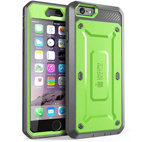 SUPCASE [Unicorn Beetle Pro] Case Designed for iPhone 6S, with Built-In Screen Protector Rugged Holster Cover for Apple IPhone 6 Case / 6S 4.7 Inch display (Green/Gray)