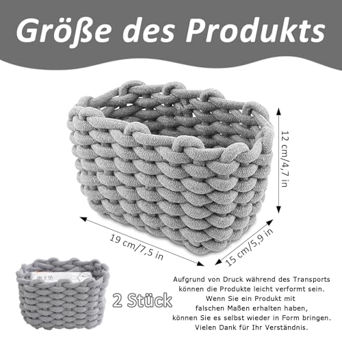 Aufbewahrungskorb Baumwolle, 2 Stück Set Aufbewahrungskorb Geflochten, Aufbewahrungskörbchen, Baumwollseil Geflochten, Stapelbare Deko Speicher Storage Basket, Körbe Badezimmer, für Hautpflegeprodukt