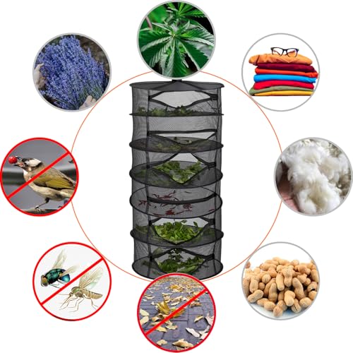 Image of Desy & Feeci Drying Net Herbs 6-Layer Hanging Herbs Drying Rack Drying Net with Zippers, Black, 23.6 x 47.2 in (60 x 120 cm)