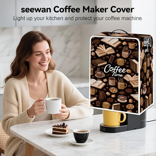 Image of Universal Coffee Maker Cover, Durable Polyester Lightweight Long-Lasting Dustproof Cotton Blend Appliance Protector for Kitchen Countertops (Deep Brown)