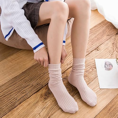 Image of Women Crew Dress Socks Cotton Solid Color Slouch Sock for Dressy Shoes 5 Pack