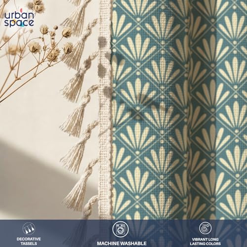 Image of Urban Space Boho Decorative Curtain for Window, 100% Cotton Curtain 5 Feet Long, 1 piece Curtain with Tassels, 60-65% Room Darkening with Tieback and Eyelets (Amaya Dusty Blue, 5 Feet)